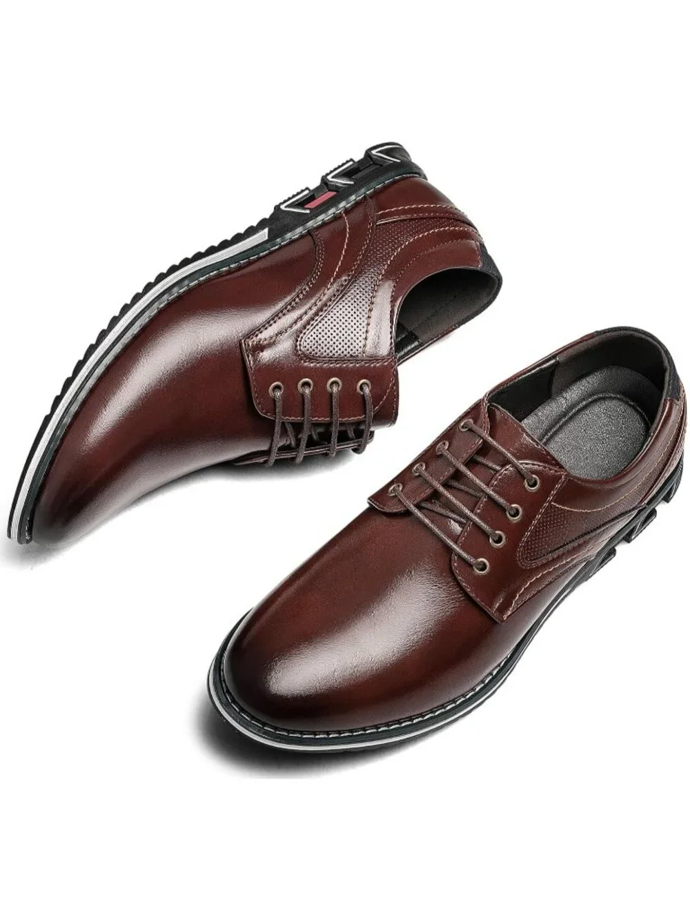 Men's Brown Superior Flexural Leather Casual Business Oxford Derby Dress Shoes